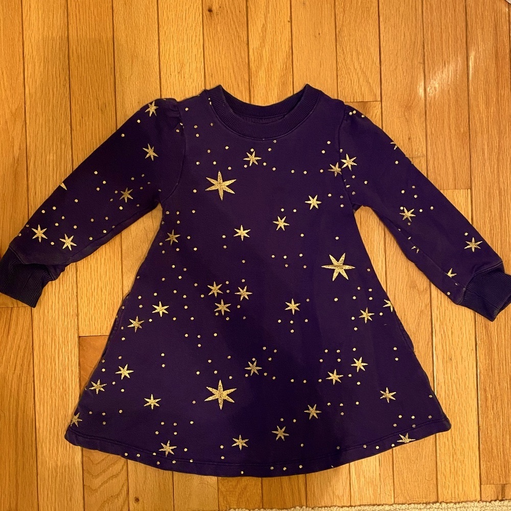 HANNA ANDERSSON Navy and Gold Sweatshirt Dress